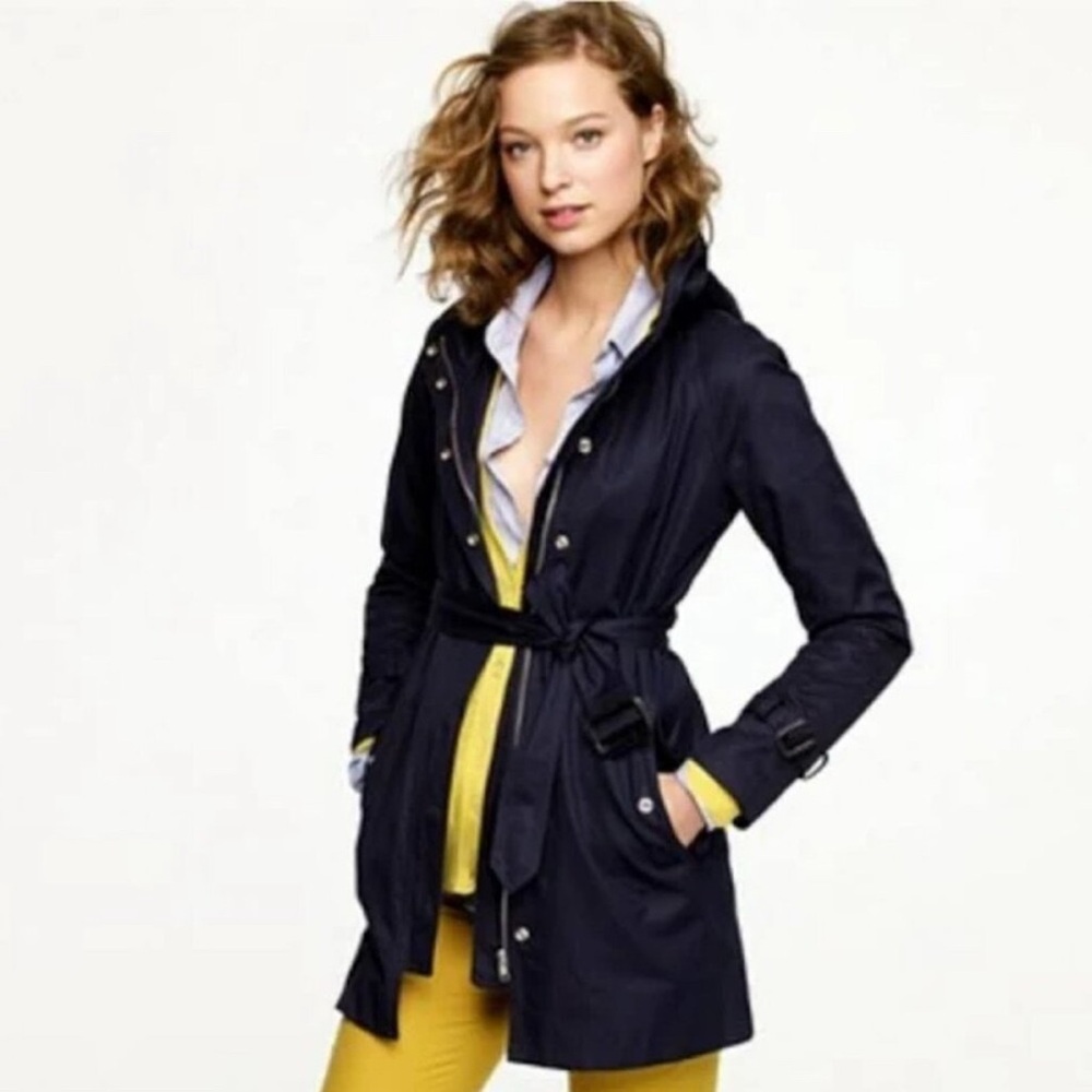 J. Crew Navy Trench Coat with Gold Accents